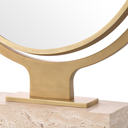 Eichholtz Briancon Table Mirror, Antique Brass, Mirror Glass, Travertine Base, 11.81"W (117050 YV0J03YYZZ)