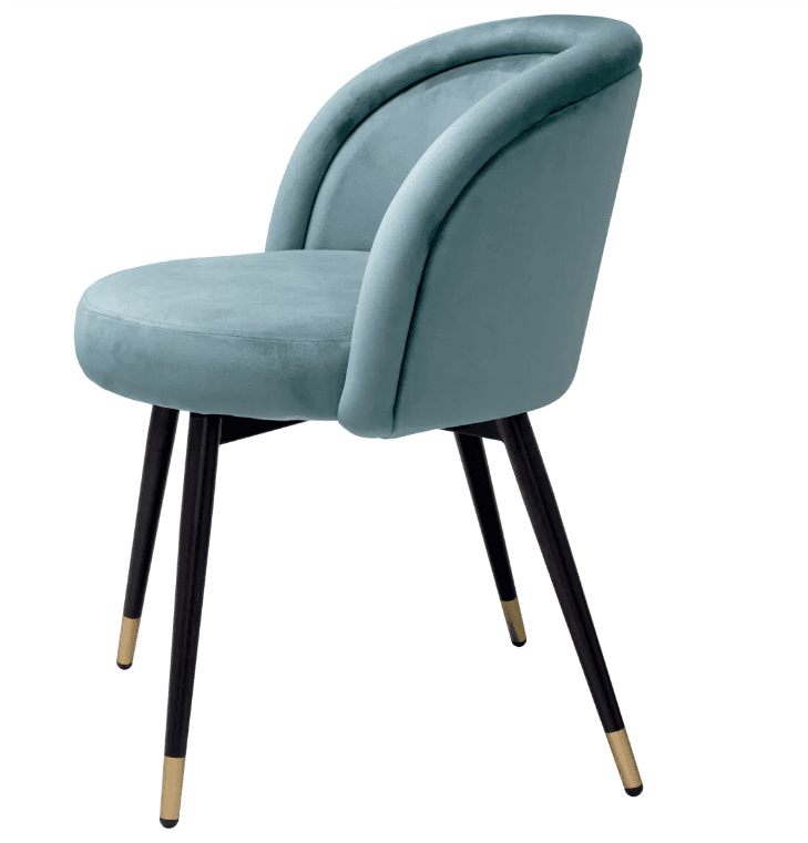 Eichholtz Chloe Dining Chair, Set of 2, Savona Blue Velvet, Black & Brass Legs, 30.31"H (A115965 YV0J03YX16)