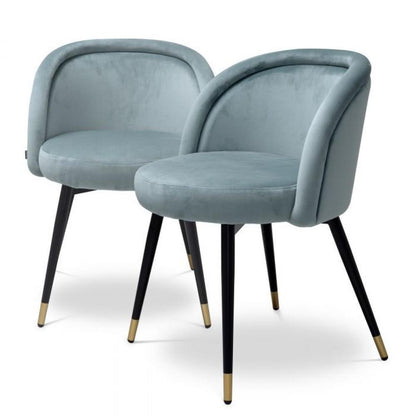 Eichholtz Chloe Dining Chair, Set of 2, Savona Blue Velvet, Black & Brass Legs, 30.31"H (A115965 YV0J03YX16)