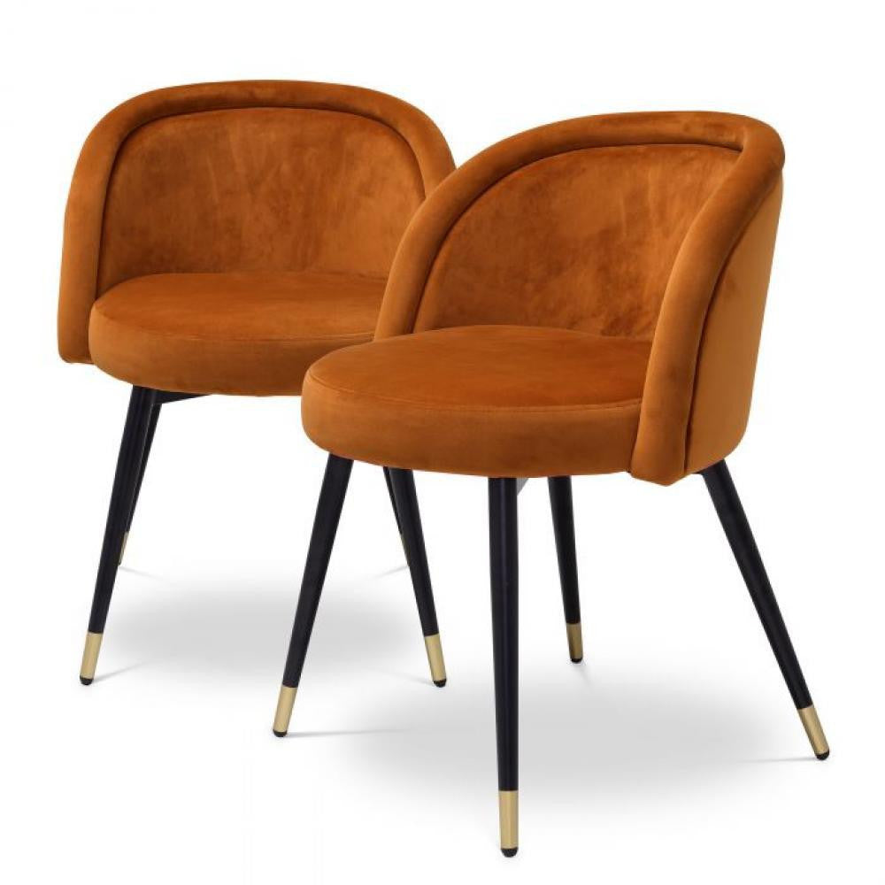 Eichholtz Chloe Dining Chair, Set of 2, Savona Orange Velvet, Black & Brass Legs, 30.31"H (A115964 YV0J03YX17)