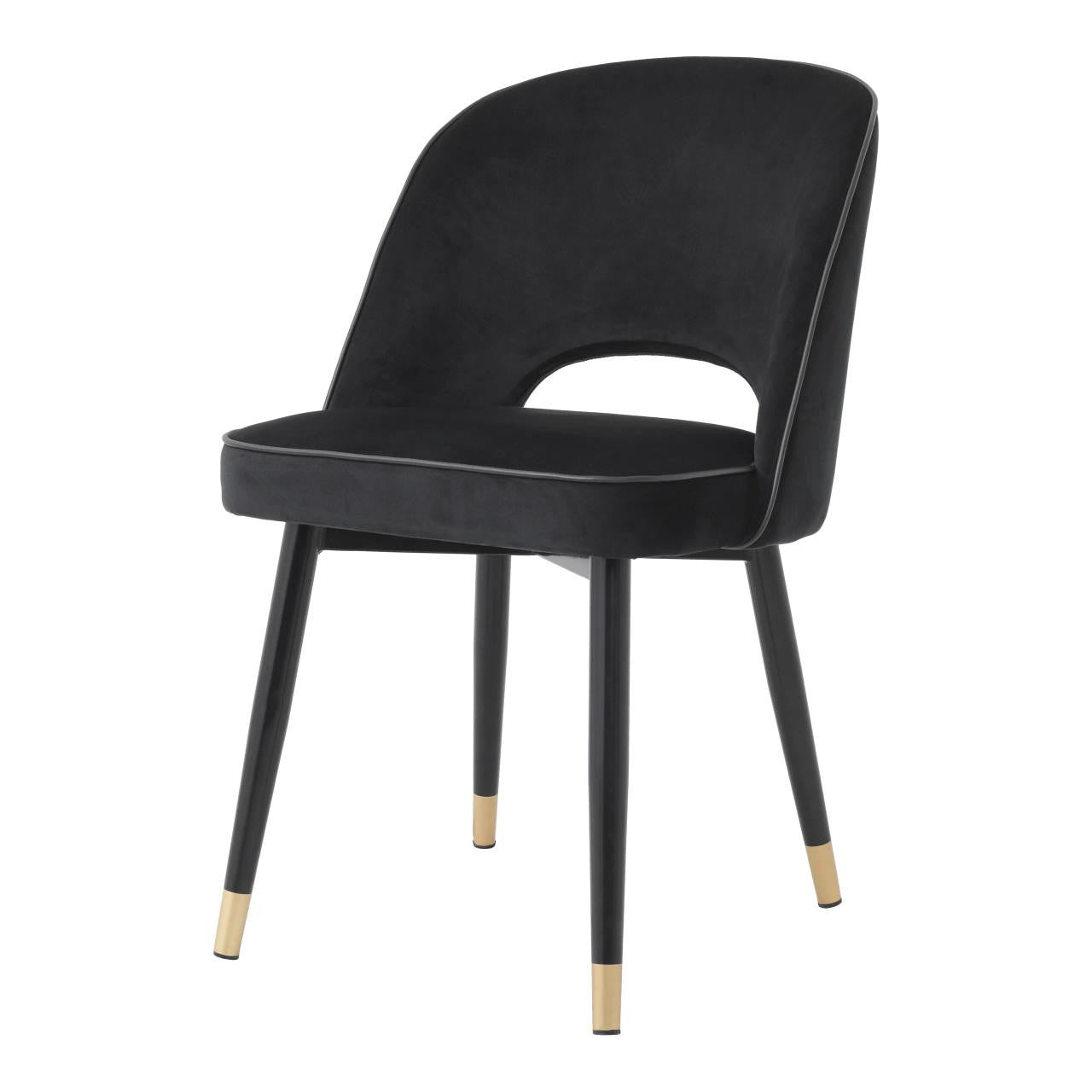 Eichholtz Cliff Dining Chair, Set of 2, Black Velvet, Black & Brass Legs, 33.07"H (A114401 YV0J03YX1A)