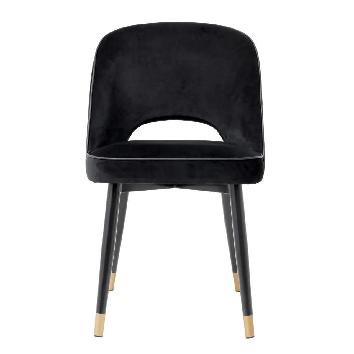 Eichholtz Cliff Dining Chair, Set of 2, Black Velvet, Black & Brass Legs, 33.07"H (A114401 YV0J03YX1A)