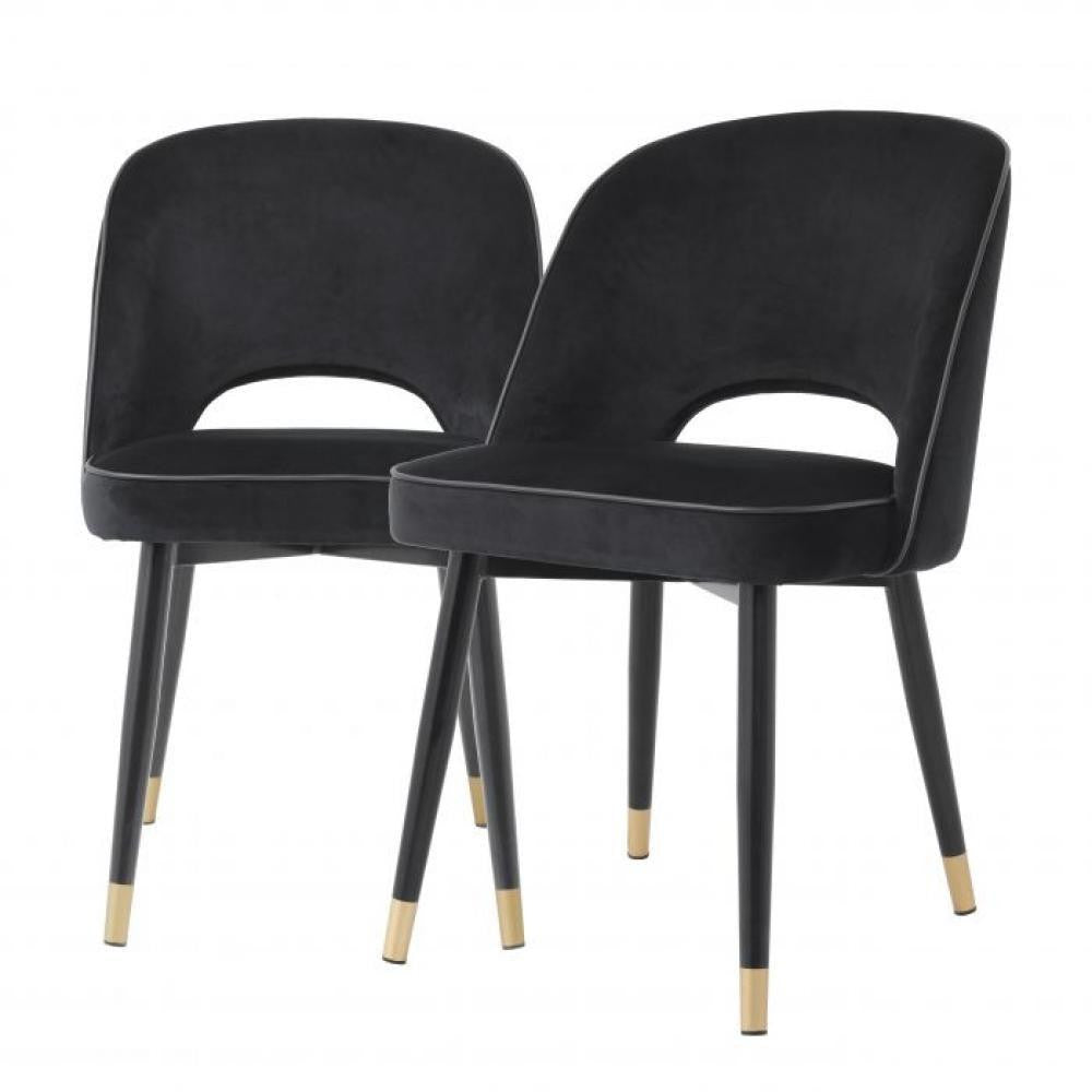 Eichholtz Cliff Dining Chair, Set of 2, Black Velvet, Black & Brass Legs, 33.07"H (A114401 YV0J03YX1A)