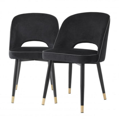 Eichholtz Cliff Dining Chair, Set of 2, Black Velvet, Black & Brass Legs, 33.07"H (A114401 YV0J03YX1A)