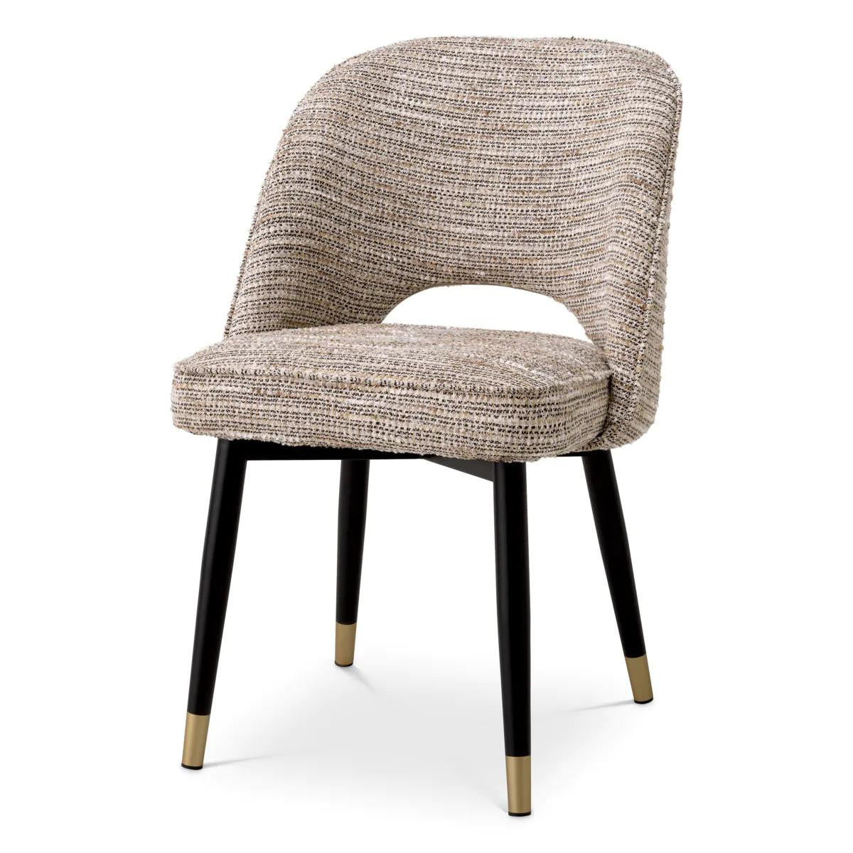 Eichholtz Cliff Dining Chair, Set of 2, Mademoiselle Beige Fabric, Black & Brass Legs, 33.07"H (A115282 YV0J03YX19)