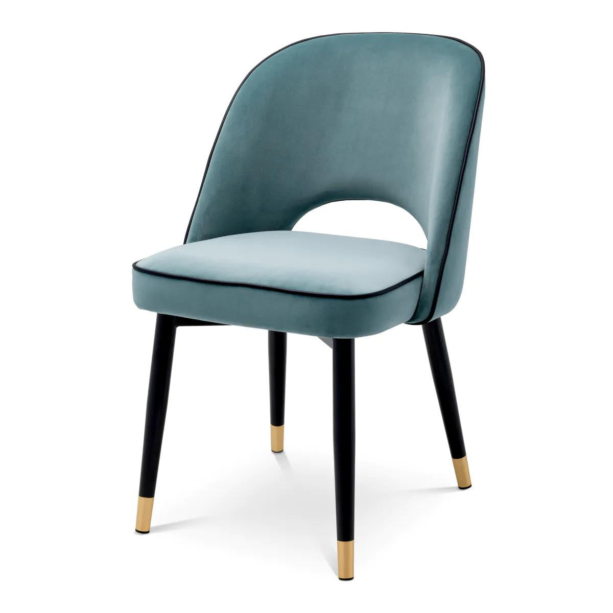 Eichholtz Cliff Dining Chair, Set of 2, Savona Blue Velvet, Black Piping, Black & Brass Legs, 33.07"H (A114301 YV0J03YX1C)