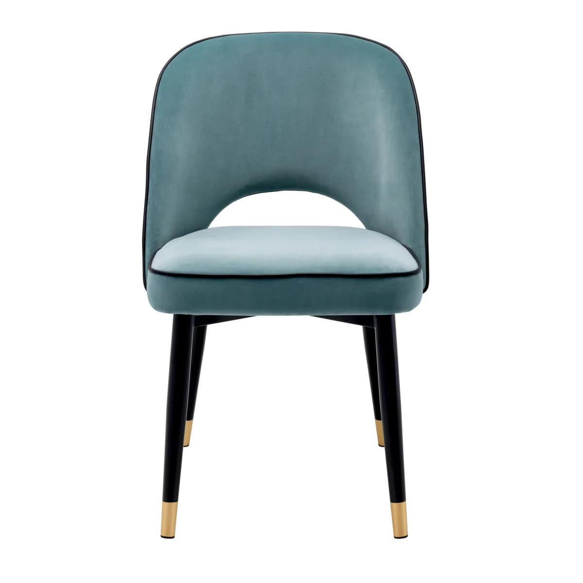 Eichholtz Cliff Dining Chair, Set of 2, Savona Blue Velvet, Black Piping, Black & Brass Legs, 33.07"H (A114301 YV0J03YX1C)