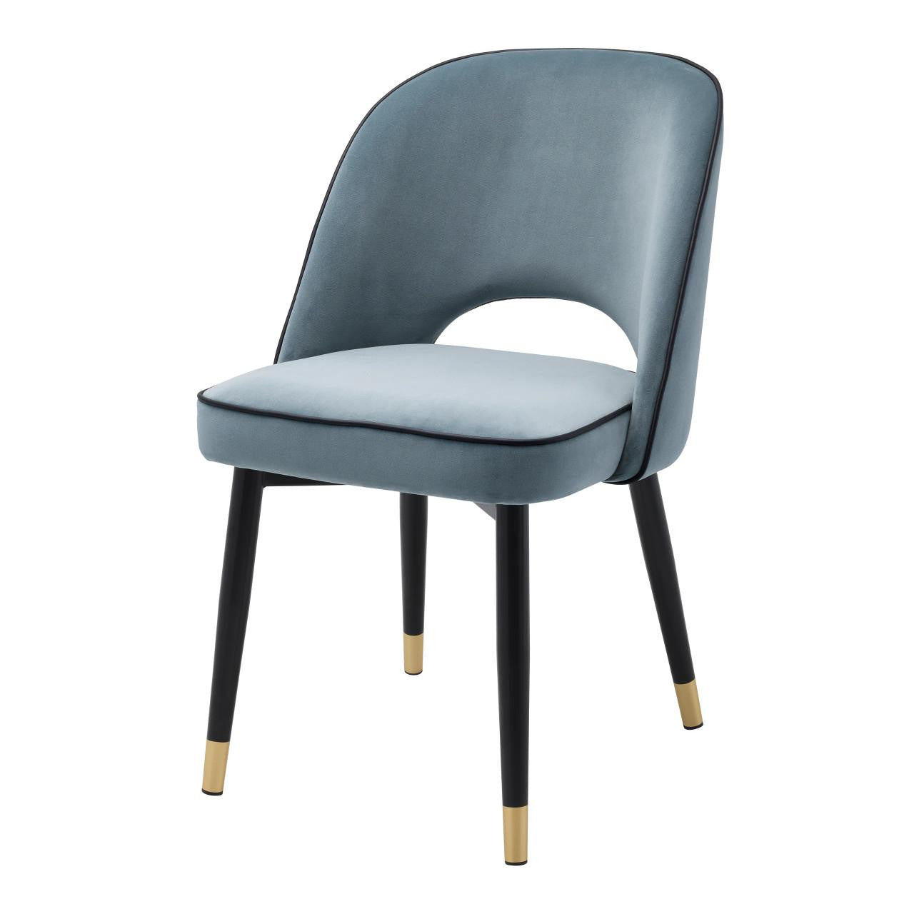 Eichholtz Cliff Dining Chair, Set of 2, Savona Blue Velvet, Black Piping, Black & Brass Legs, 33.07"H (A114301 YV0J03YX1C)
