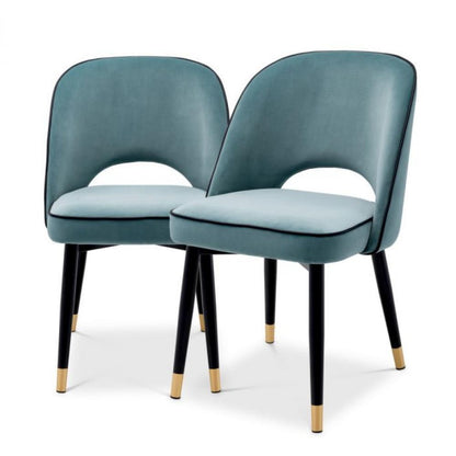 Eichholtz Cliff Dining Chair, Set of 2, Savona Blue Velvet, Black Piping, Black & Brass Legs, 33.07"H (A114301 YV0J03YX1C)