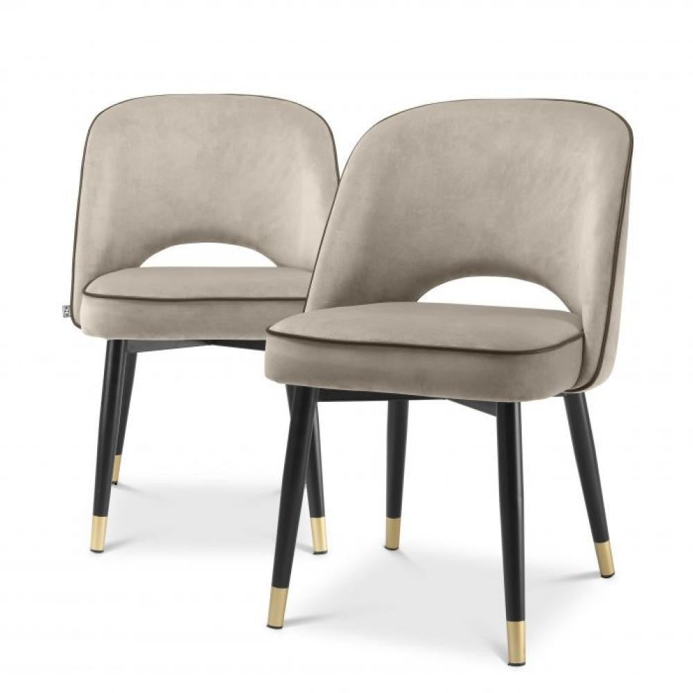 Eichholtz Cliff Dining Chair, Set of 2, Savona Greige Velvet, Black Piping, Black & Brass Legs, 33.07"H (A113523 YV0J03YX1D)