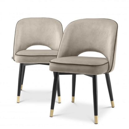 Eichholtz Cliff Dining Chair, Set of 2, Savona Greige Velvet, Black Piping, Black & Brass Legs, 33.07"H (A113523 YV0J03YX1D)