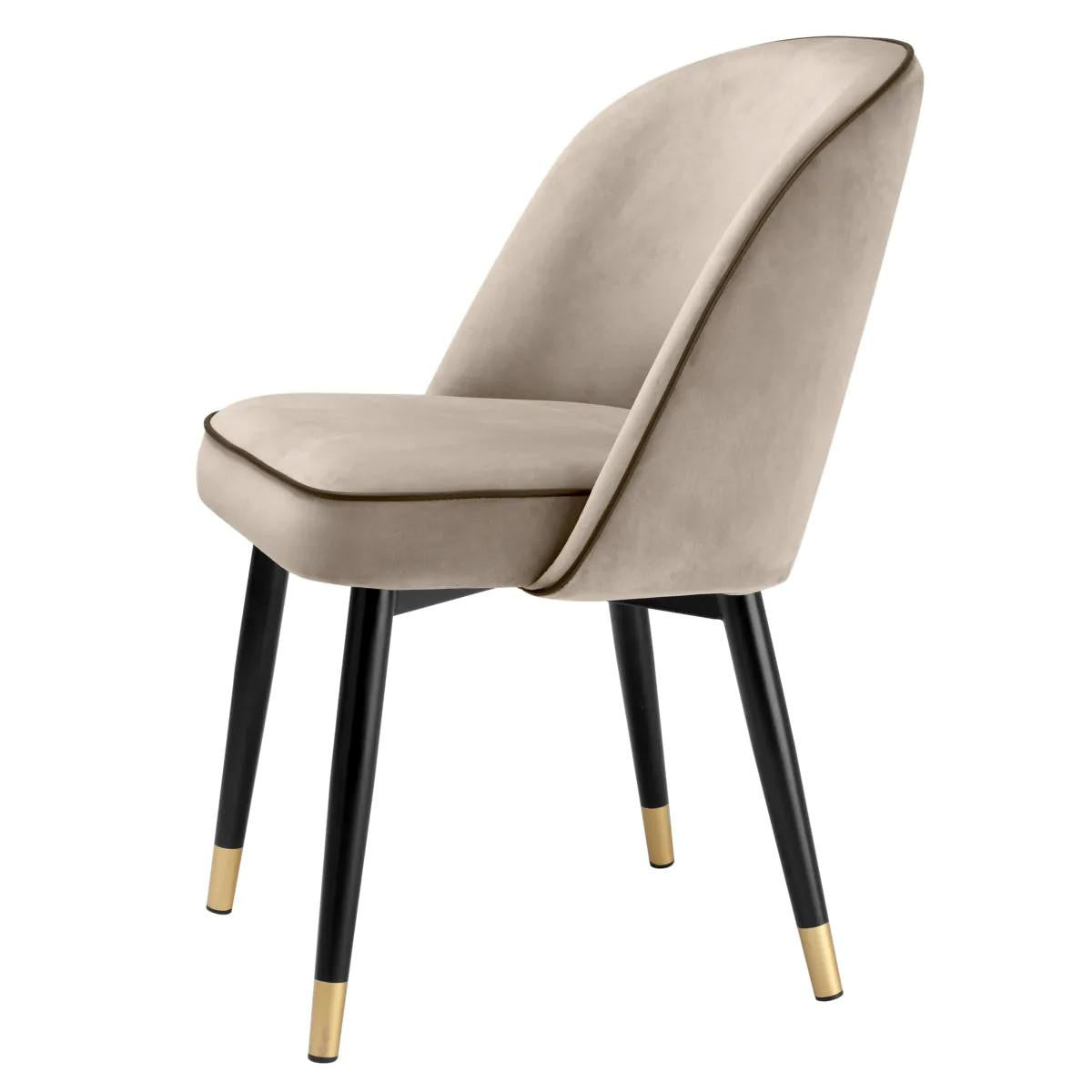 Eichholtz Cliff Dining Chair, Set of 2, Savona Greige Velvet, Black Piping, Black & Brass Legs, 33.07"H (A113523 YV0J03YX1D)