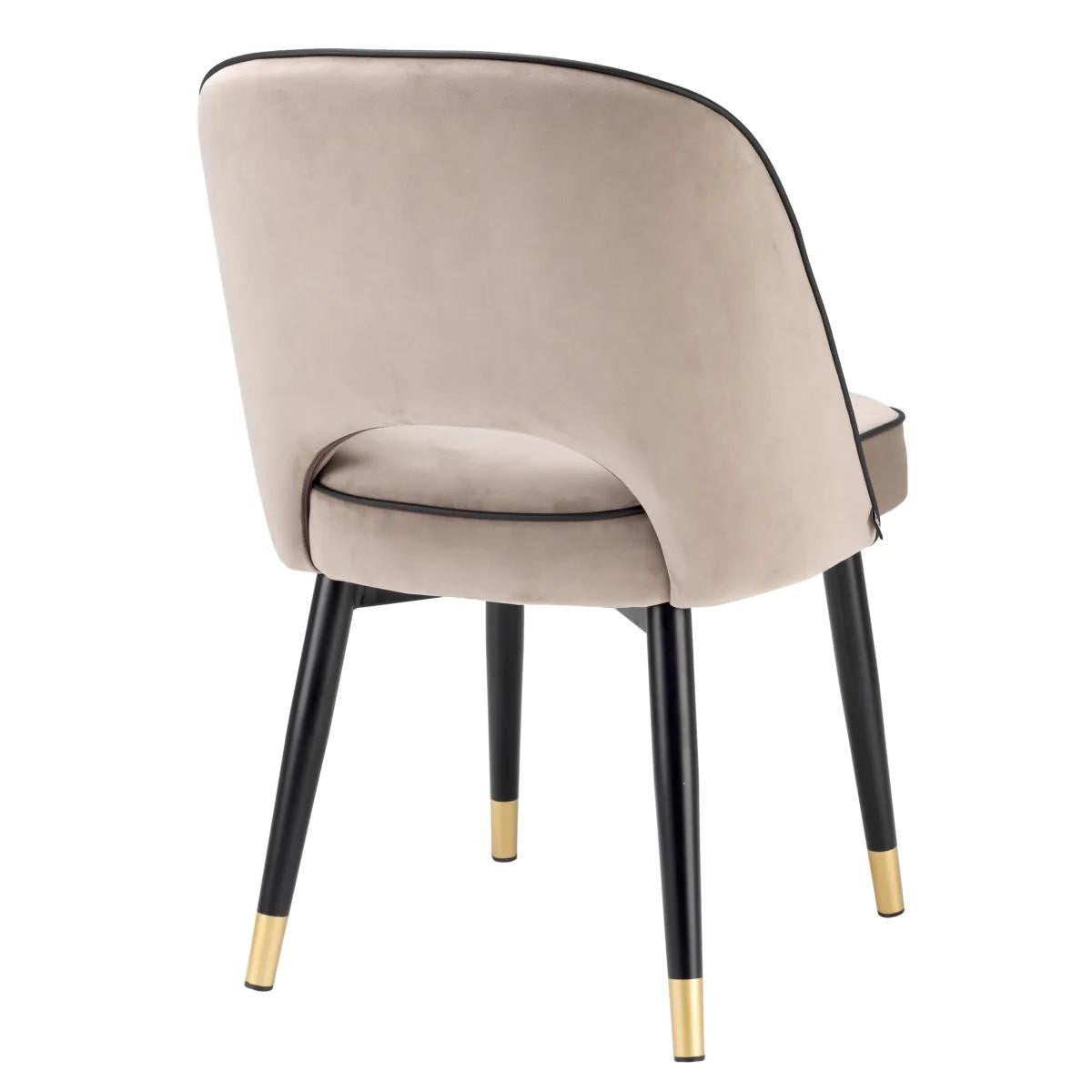 Eichholtz Cliff Dining Chair, Set of 2, Savona Greige Velvet, Black Piping, Black & Brass Legs, 33.07"H (A113523 YV0J03YX1D)