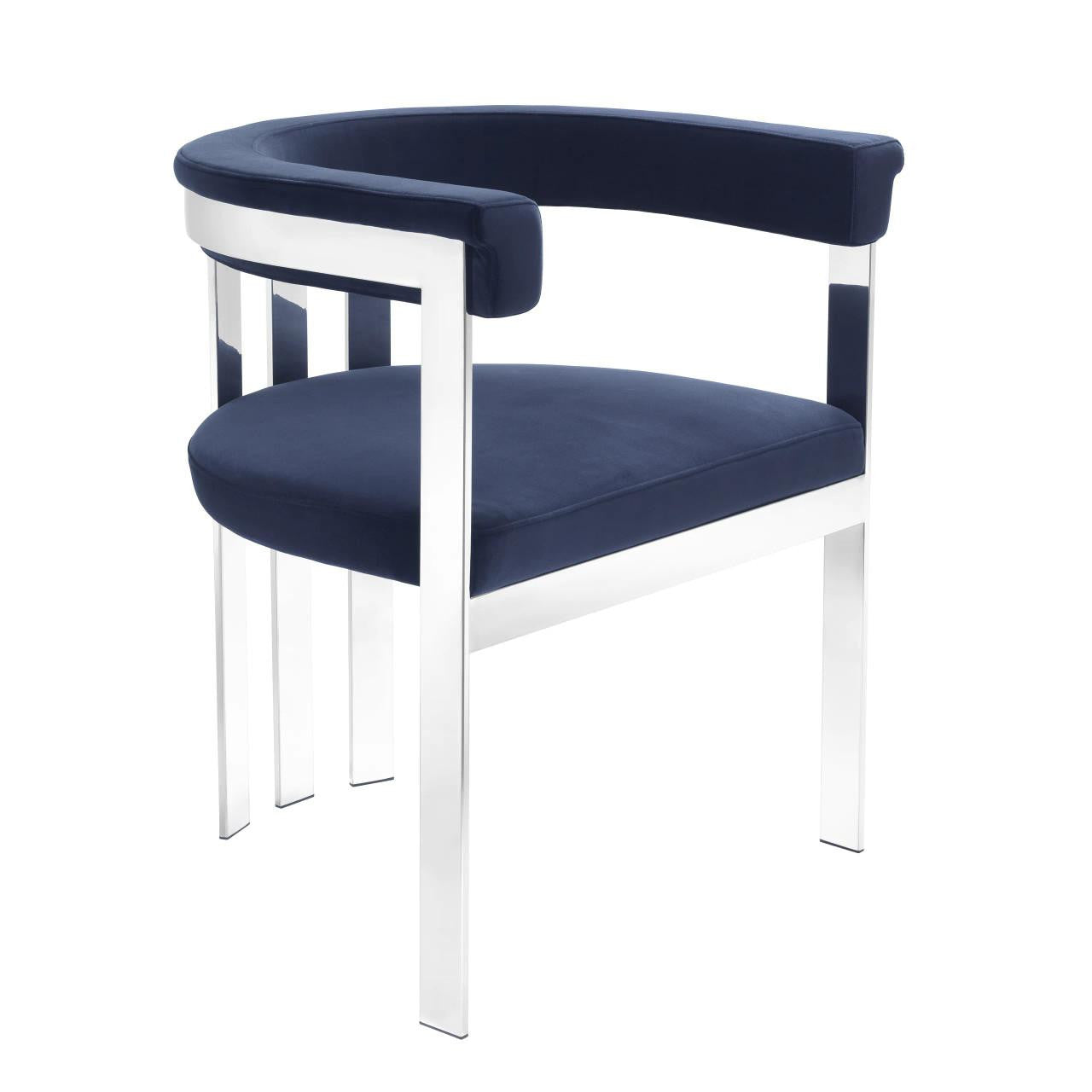 Eichholtz Clubhouse Dining Chair, Midnight Blue Velvet, Polished Stainless Steel, 28.74"H (A112299 YV0J03YX1G)