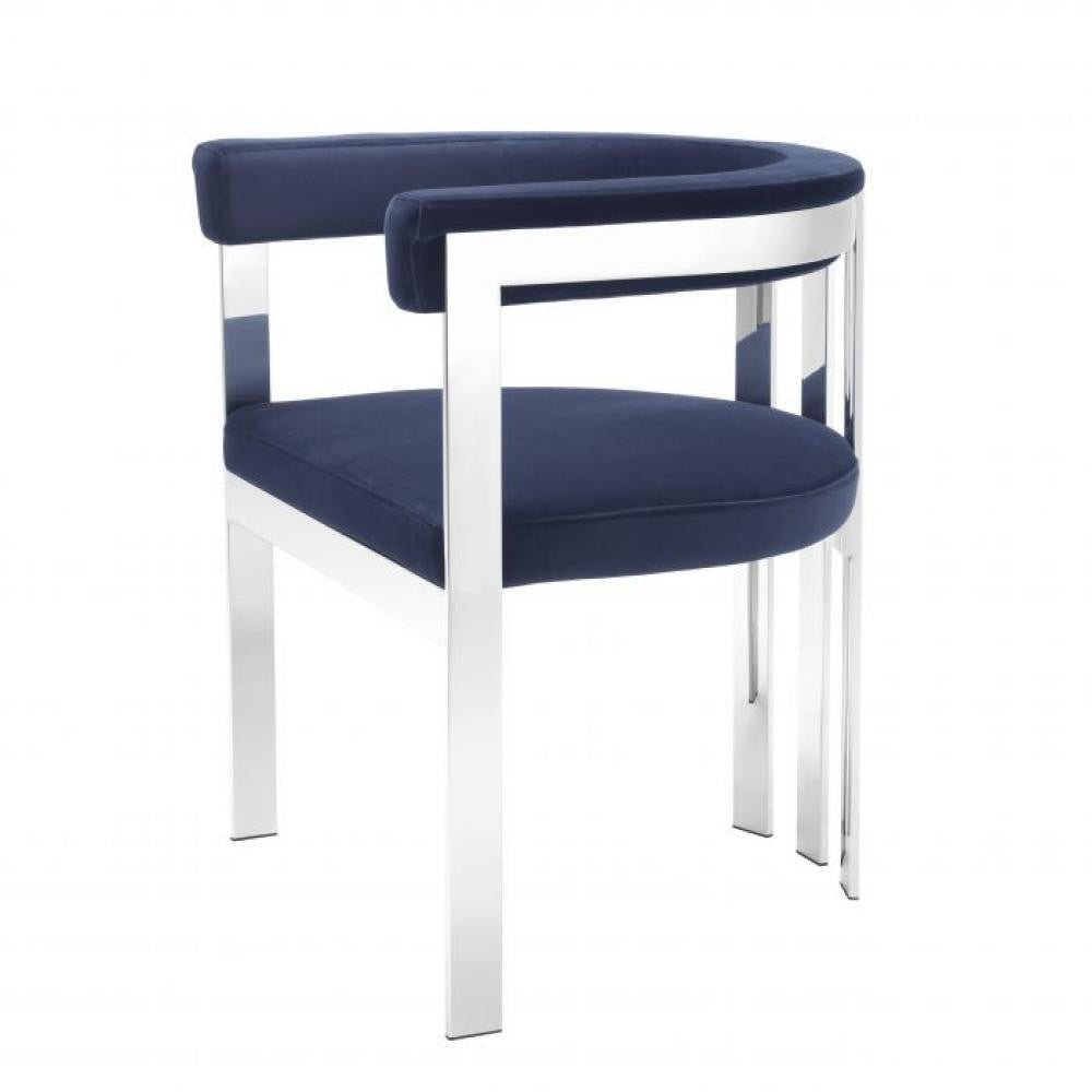 Eichholtz Clubhouse Dining Chair, Midnight Blue Velvet, Polished Stainless Steel, 28.74"H (A112299 YV0J03YX1G)