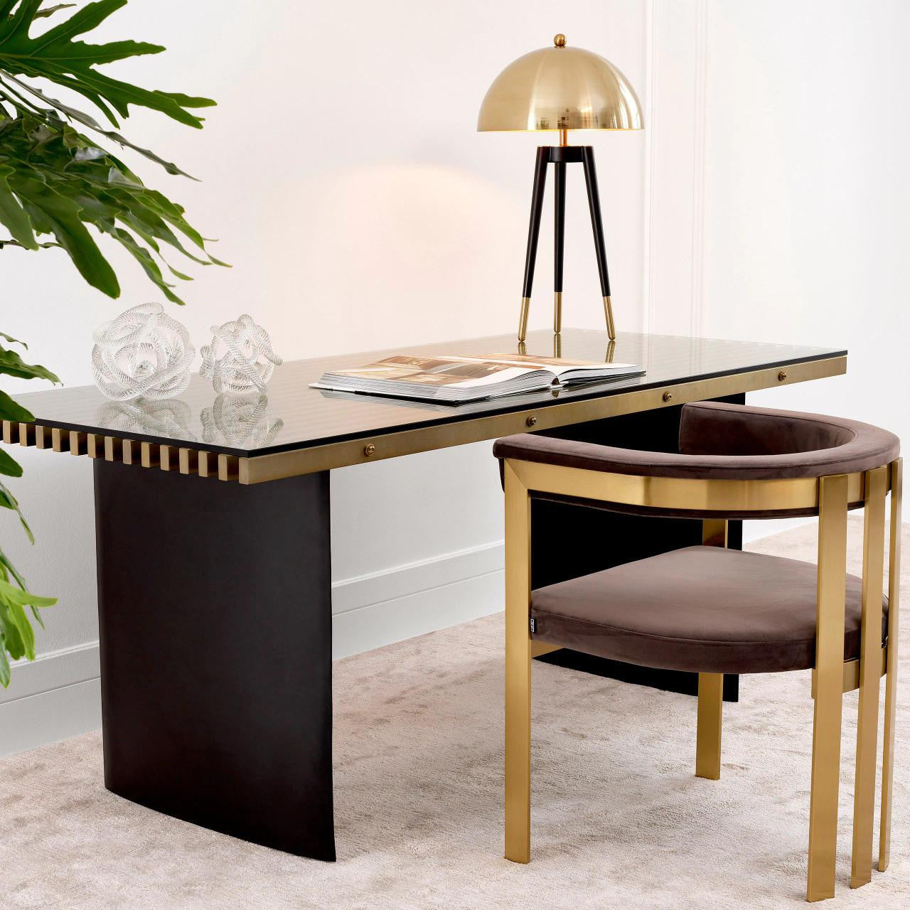 Eichholtz Clubhouse Dining Chair, Savona Gray Velvet, Brushed Brass, 28.74"H (A113444 YV0J03YX1F)