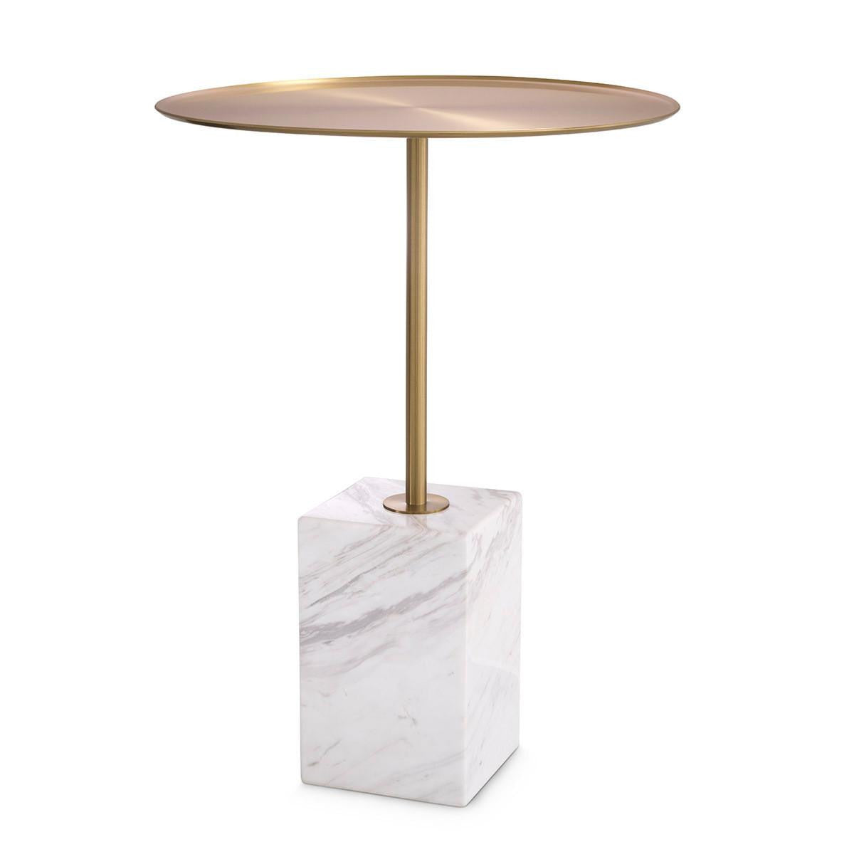 Eichholtz Cole Side Table, Brushed Brass, White Marble Base, 24.41"H (115543 YV0J041UQ2)