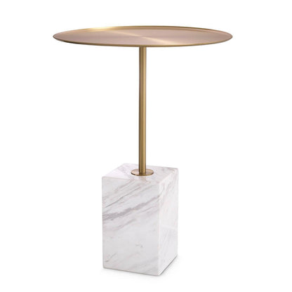 Eichholtz Cole Side Table, Brushed Brass, White Marble Base, 24.41"H (115543 YV0J041UQ2)