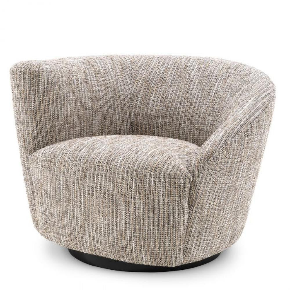 Eichholtz Colin Swivel Chair, Left, Mademoiselle Beige Fabric, Black Base, 35.43"W (A115432 YV0J041VQZ)