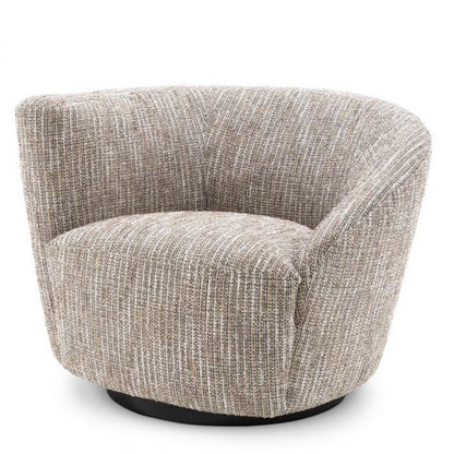 Eichholtz Colin Swivel Chair, Left, Mademoiselle Beige Fabric, Black Base, 35.43"W (A115432 YV0J041VQZ)