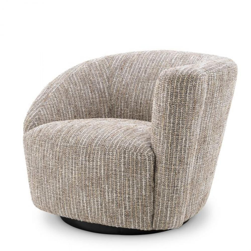 Eichholtz Colin Swivel Chair, Right, Mademoiselle Beige Fabric, Black Base, 35.43"W (A115433 YV0J041VR1)