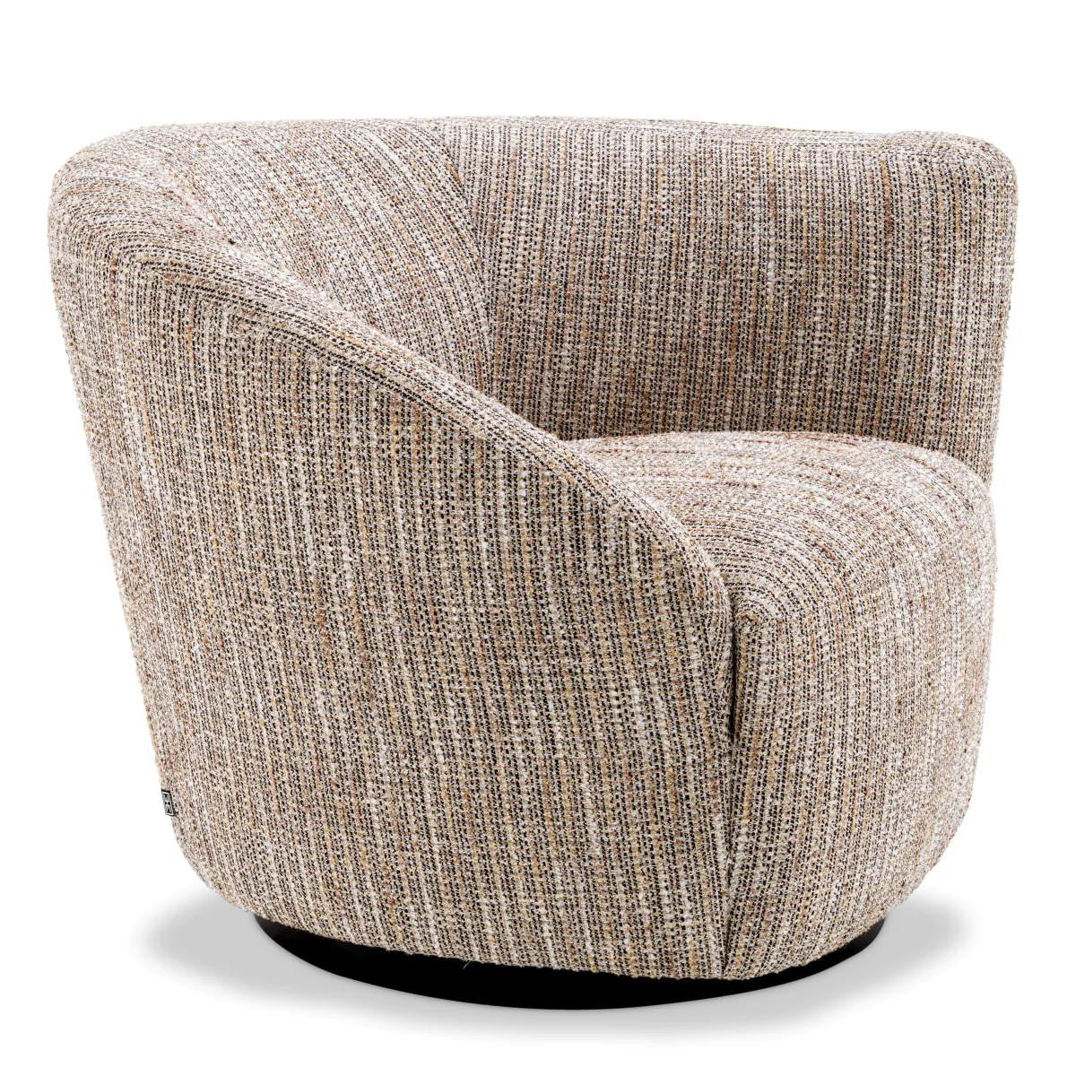 Eichholtz Colin Swivel Chair, Right, Mademoiselle Beige Fabric, Black Base, 35.43"W (A115433 YV0J041VR1)