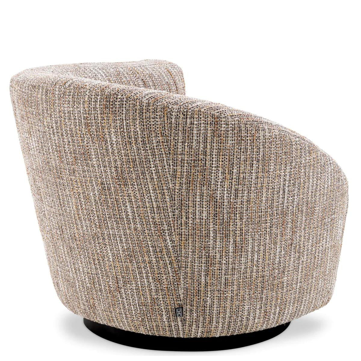 Eichholtz Colin Swivel Chair, Right, Mademoiselle Beige Fabric, Black Base, 35.43"W (A115433 YV0J041VR1)