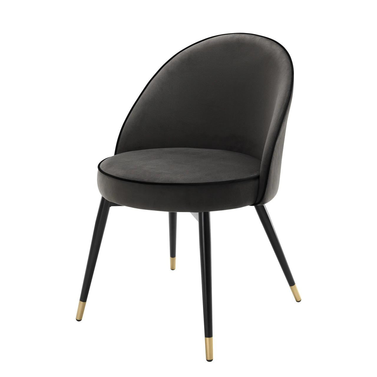 Eichholtz Cooper Dining Chair, Set of 2, Dark Gray Velvet, Black & Brass Legs, 32.68"H (A113125 YV0J03YXXQ)