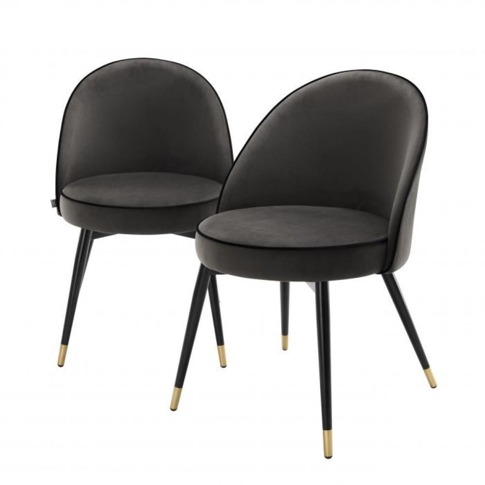 Eichholtz Cooper Dining Chair, Set of 2, Dark Gray Velvet, Black & Brass Legs, 32.68"H (A113125 YV0J03YXXQ)