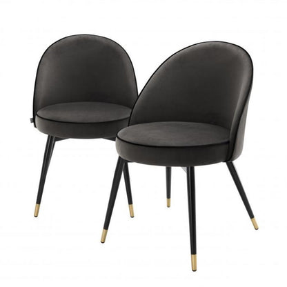 Eichholtz Cooper Dining Chair, Set of 2, Dark Gray Velvet, Black & Brass Legs, 32.68"H (A113125 YV0J03YXXQ)
