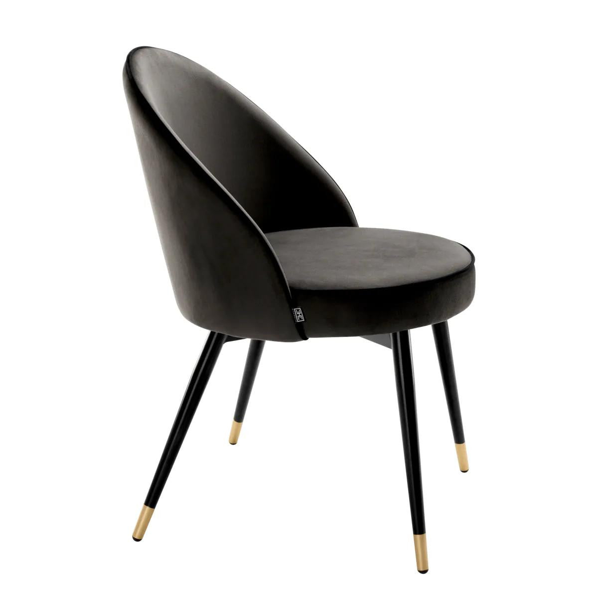 Eichholtz Cooper Dining Chair, Set of 2, Dark Gray Velvet, Black & Brass Legs, 32.68"H (A113125 YV0J03YXXQ)