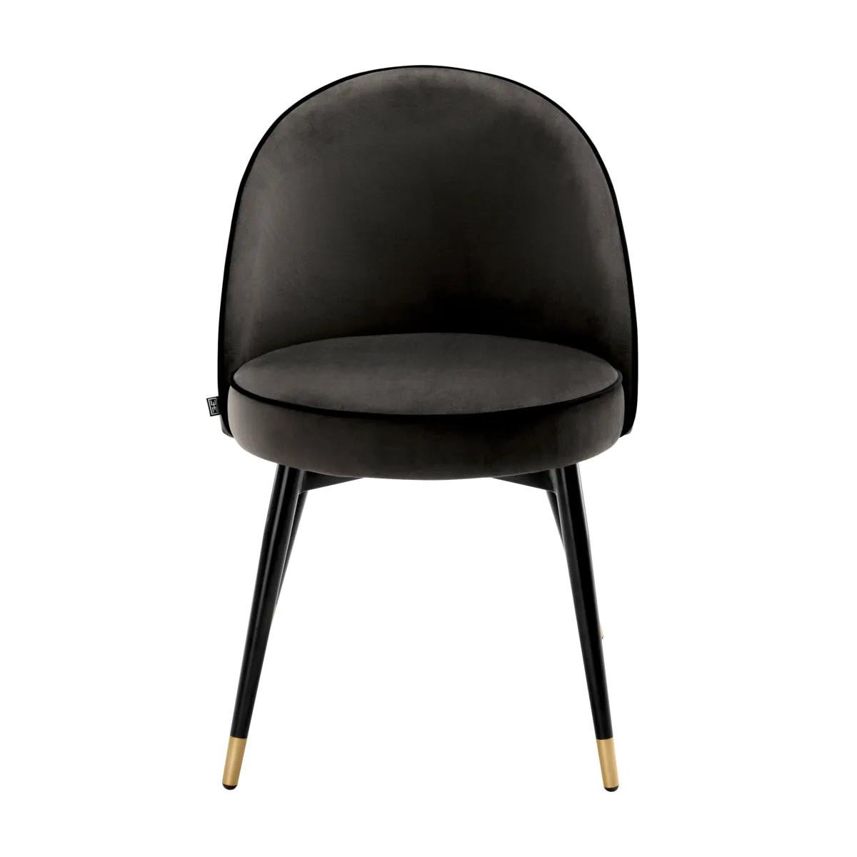 Eichholtz Cooper Dining Chair, Set of 2, Dark Gray Velvet, Black & Brass Legs, 32.68"H (A113125 YV0J03YXXQ)