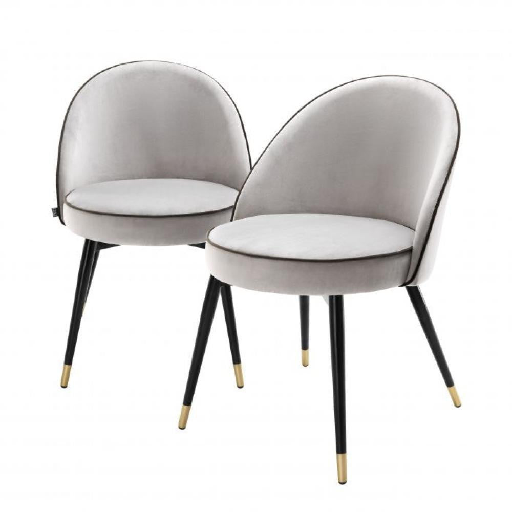 Eichholtz Cooper Dining Chair, Set of 2, Light Gray Velvet, Black & Brass Legs, 32.68"H (A113124 YV0J03YXXR)