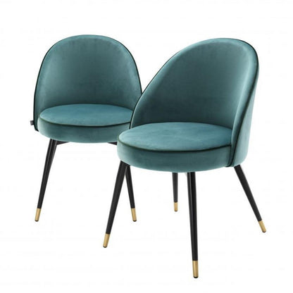 Eichholtz Cooper Dining Chair, Set of 2, Turquoise Velvet, Black & Brass Legs, 32.68"H (A113123 YV0J03YXXT)