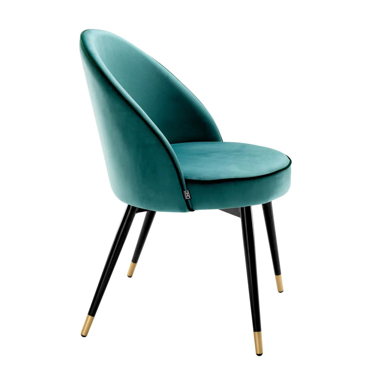 Eichholtz Cooper Dining Chair, Set of 2, Turquoise Velvet, Black & Brass Legs, 32.68"H (A113123 YV0J03YXXT)