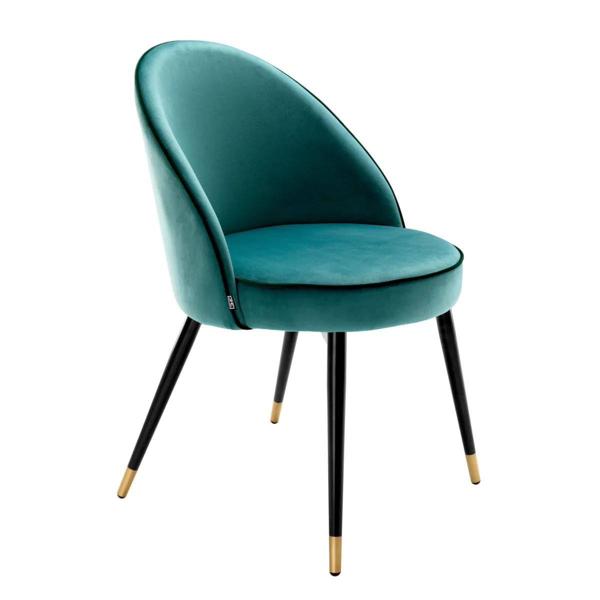 Eichholtz Cooper Dining Chair, Set of 2, Turquoise Velvet, Black & Brass Legs, 32.68"H (A113123 YV0J03YXXT)