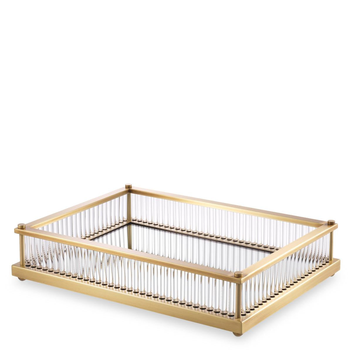 Eichholtz Cora Tray, Rectangle, Antique Brass, Mirror Glass, Clear Glass, 15.55"W (115720 YV0J041WPX)