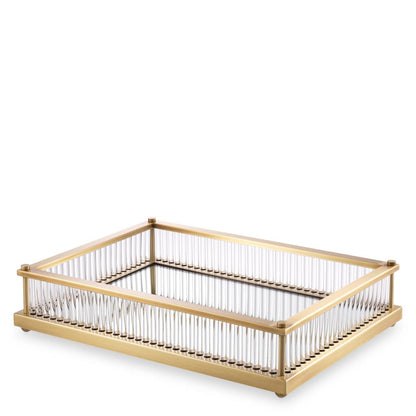 Eichholtz Cora Tray, Rectangle, Antique Brass, Mirror Glass, Clear Glass, 15.55"W (115720 YV0J041WPX)