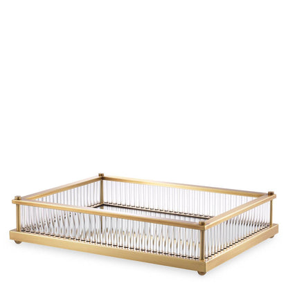 Eichholtz Cora Tray, Rectangle, Antique Brass, Mirror Glass, Clear Glass, 15.55"W (115720 YV0J041WPX)
