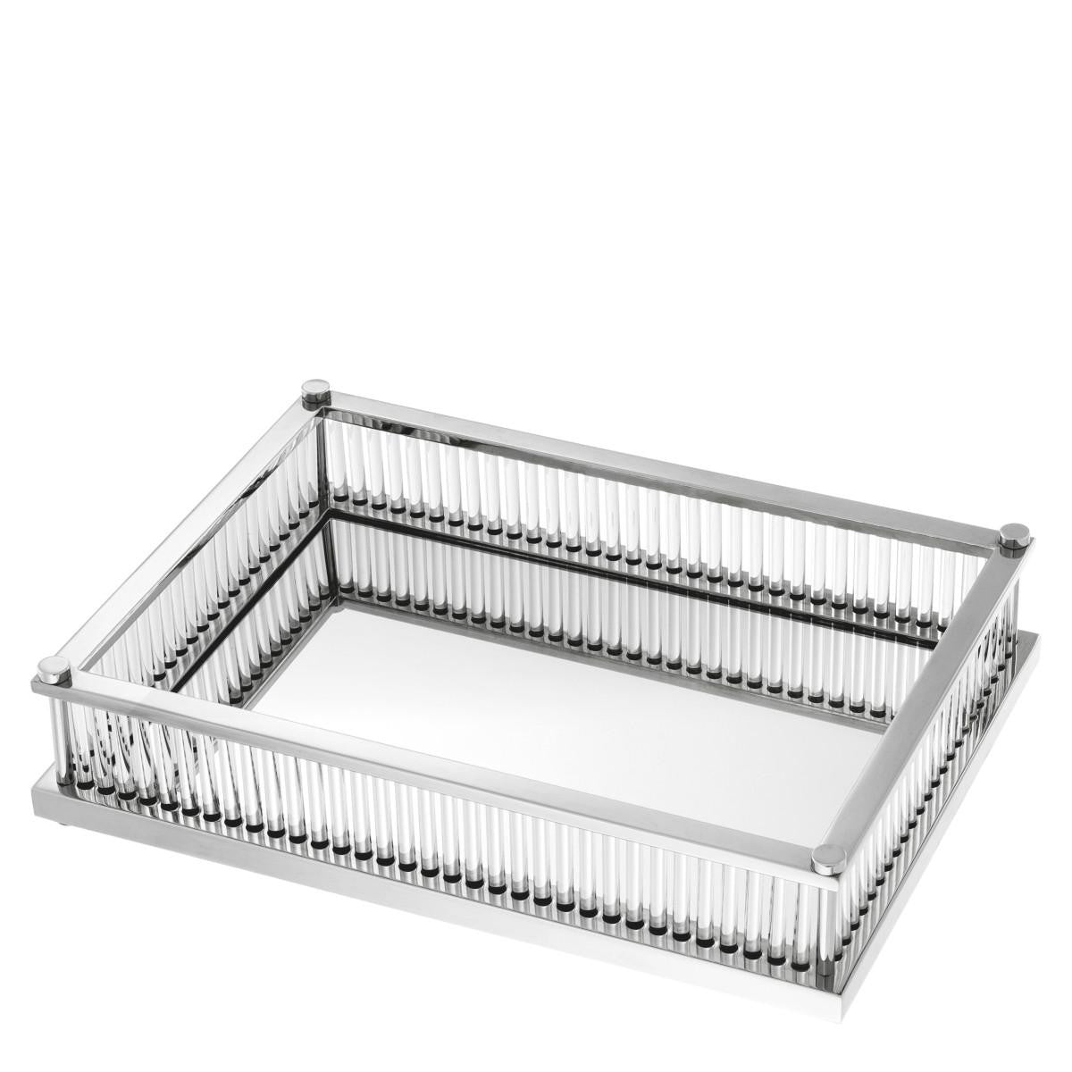 Eichholtz Cora Tray, Rectangle, Nickel, Mirror Glass, Clear Glass, 15.55"W (111642 YV0J041WPZ)