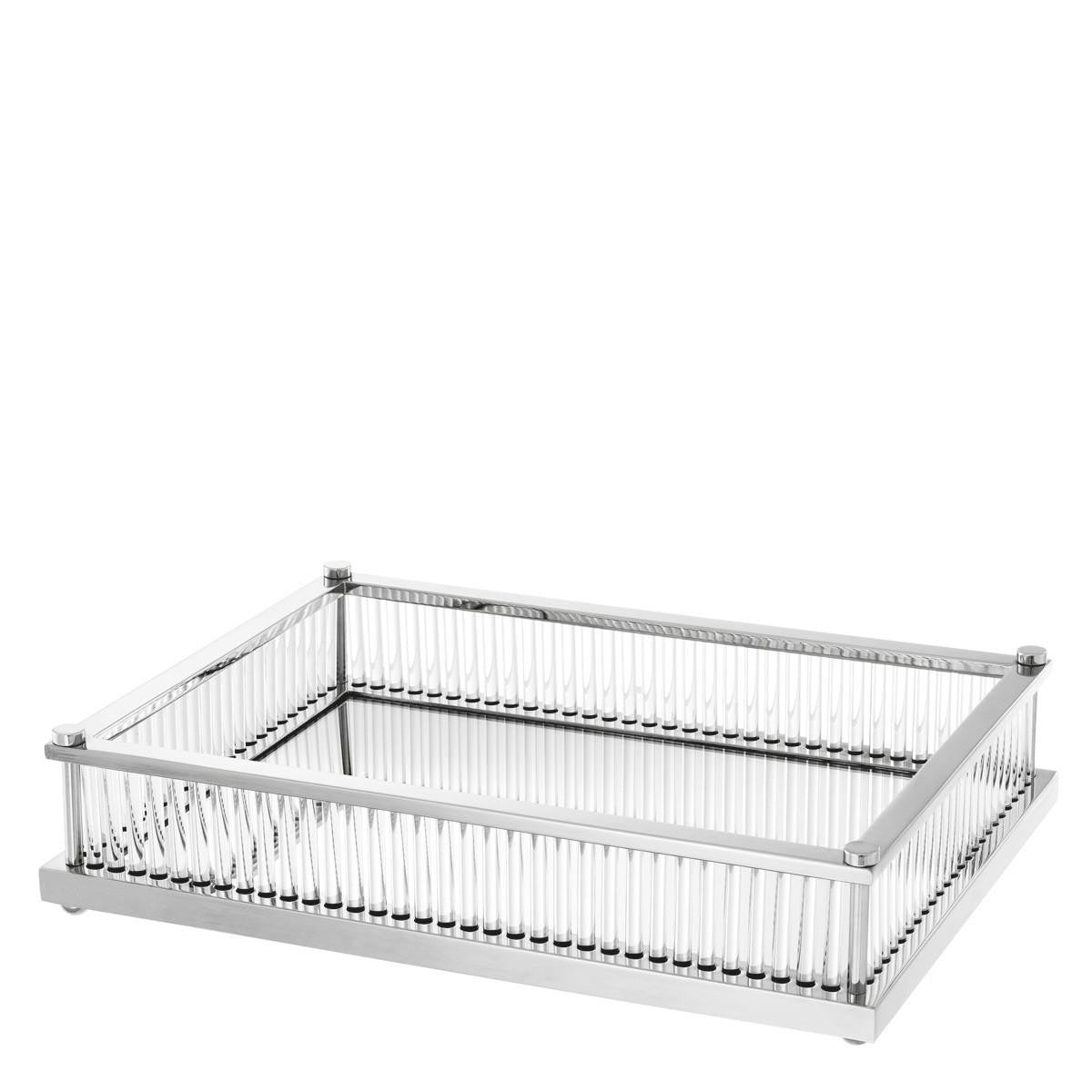 Eichholtz Cora Tray, Rectangle, Nickel, Mirror Glass, Clear Glass, 15.55"W (111642 YV0J041WPZ)