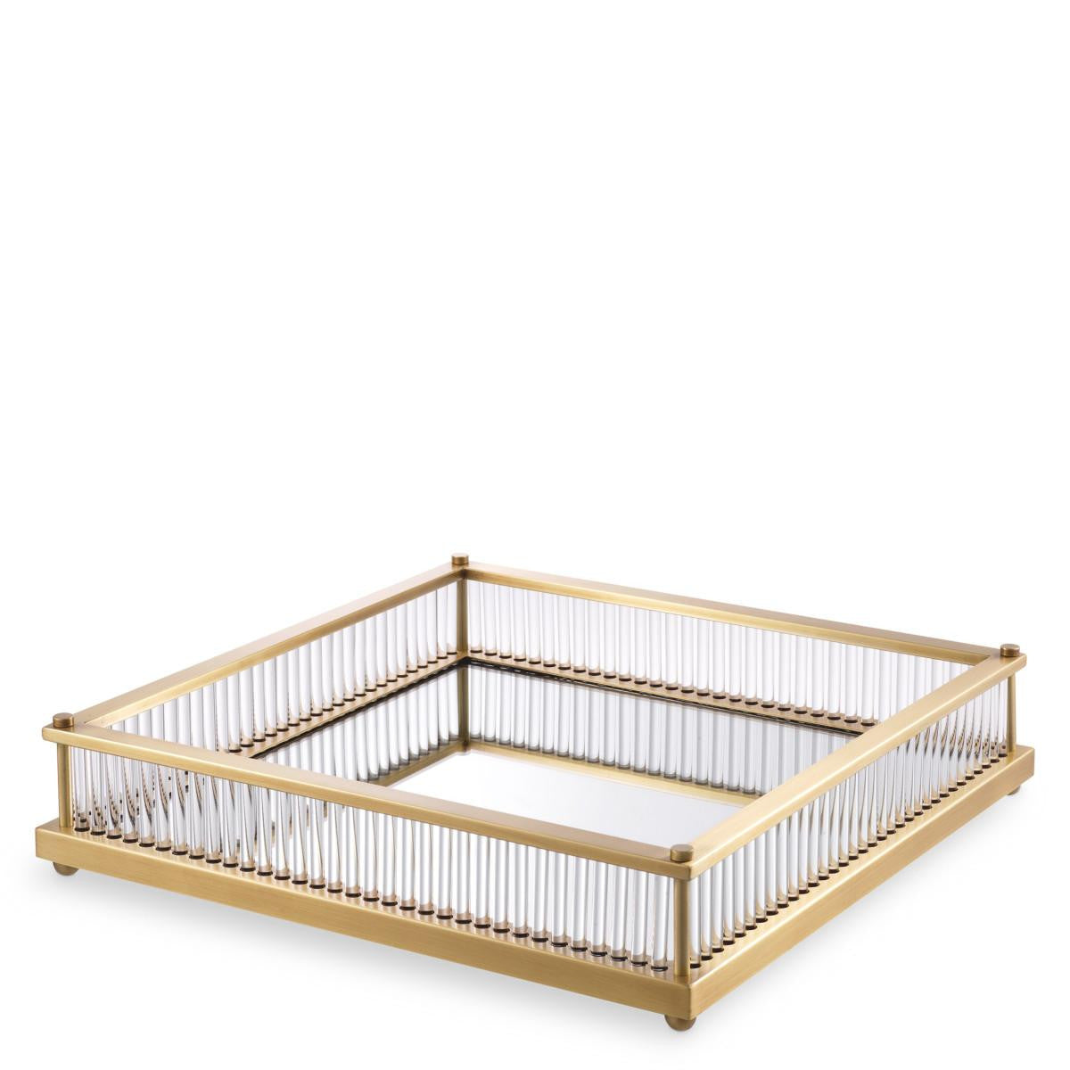 Eichholtz Cora Tray, Square, Antique Brass, Mirror Glass, Clear Glass, 15.55"W (115721 YV0J041WQ0)