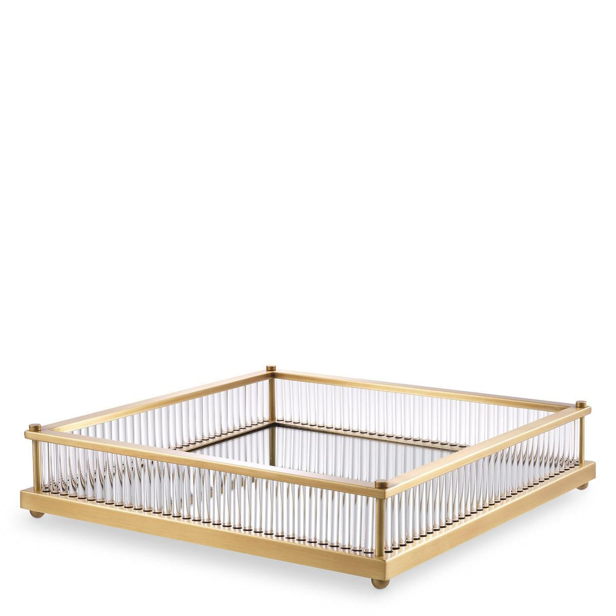Eichholtz Cora Tray, Square, Antique Brass, Mirror Glass, Clear Glass, 15.55"W (115721 YV0J041WQ0)