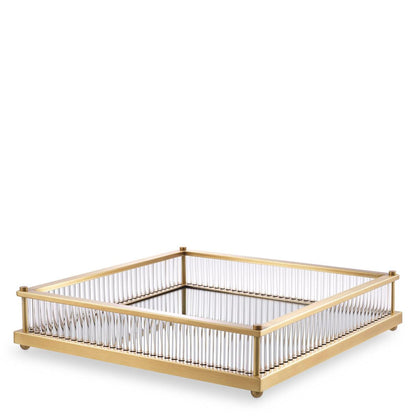 Eichholtz Cora Tray, Square, Antique Brass, Mirror Glass, Clear Glass, 15.55"W (115721 YV0J041WQ0)