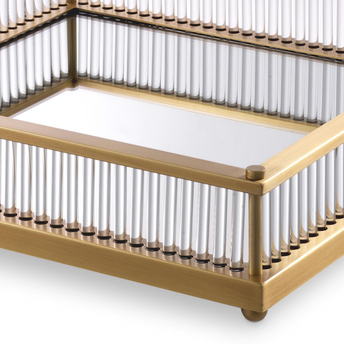 Eichholtz Cora Tray, Square, Antique Brass, Mirror Glass, Clear Glass, 15.55"W (115721 YV0J041WQ0)