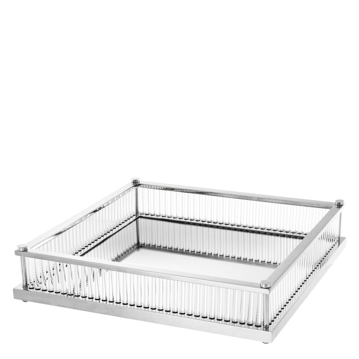 Eichholtz Cora Tray, Square, Nickel, Mirror Glass, Clear Glass, 15.55"W (111643 YV0J041WQ2)