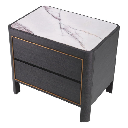 Eichholtz Corazon Nightstand, White Marble, Charcoal Gray, 25.59"W (115193 YV0J03YP6R)
