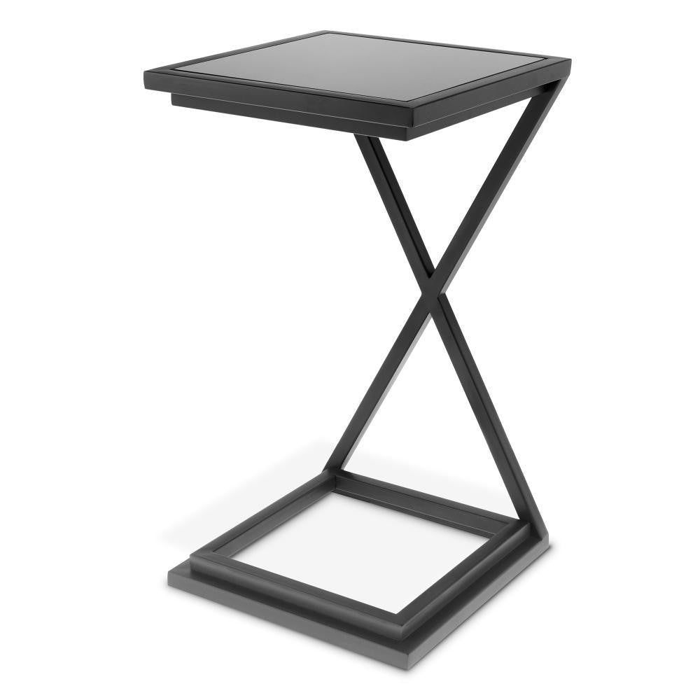 Eichholtz Cross Side Table, Gunmetal Bronze, Black Glass, 23.62"H (109687 YV0J041UQ5)