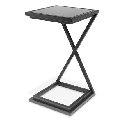 Eichholtz Cross Side Table, Gunmetal Bronze, Black Glass, 23.62"H (109687 YV0J041UQ5)