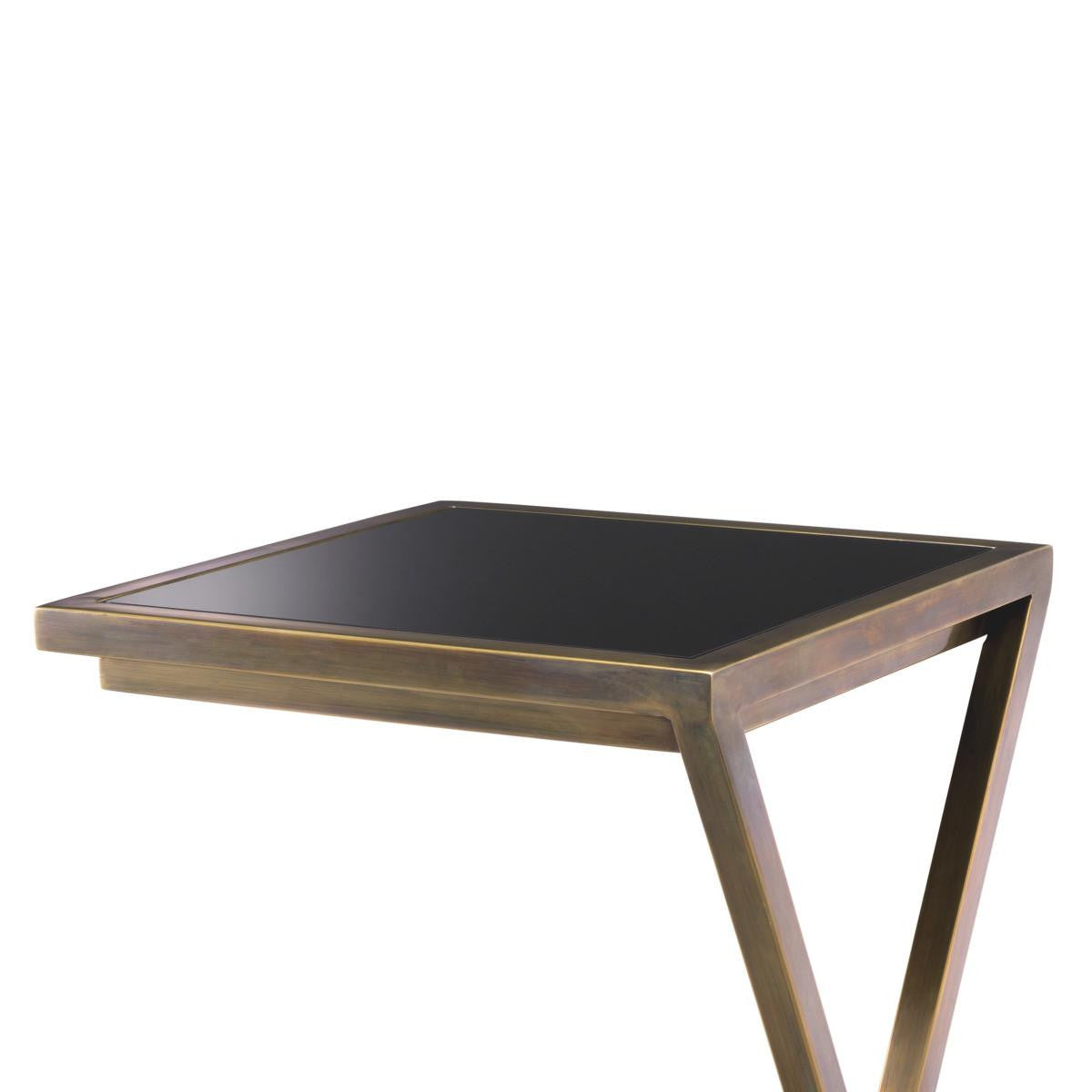 Eichholtz Cross Side Table, Vintage Brass, Black Glass, 23.62"H (115960 YV0J041UQ7)